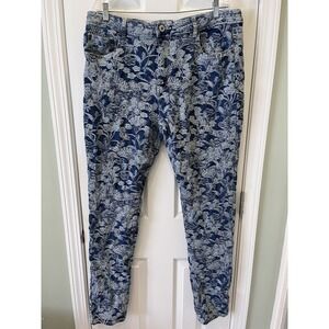 Serenede Men 38 Fitted Floral Jacquard Jeans Blue White Denim Pants Embroidered